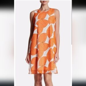 Nine West Ivory/Orange Tango-Multi Multi Floral Georgette Shift Dress